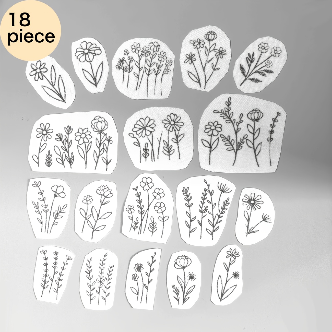 TEMU Juego de 18 piezas, de bordado floral, kit de pegatinas de posicionamiento, estilo elegante y hermoso de /verano, lavable, de disolución rápida,