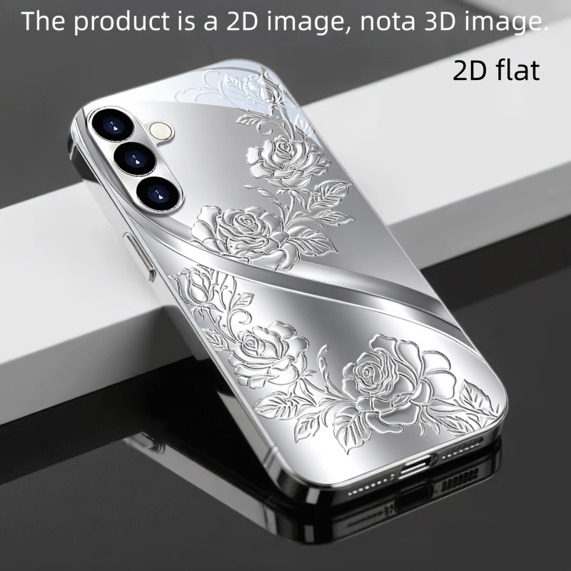 TEMU Phone Case - 2d Flat Silvery Veined Line Pattern Electroplated Silver Tempered Glass New Phone Case For Galaxy S26/s25/s24/s23/s22/s21/s20/note
