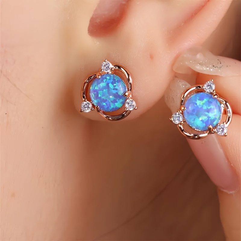 Boho Style 925 Sterling Silver Earrings with Opal & Mini Flower