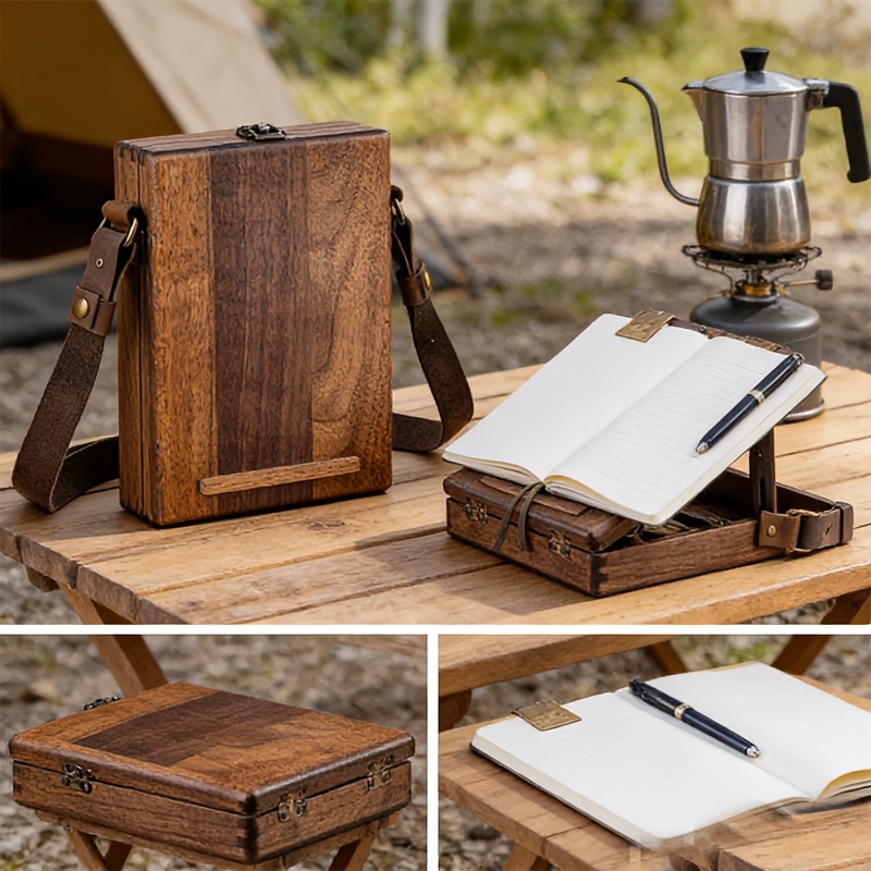 TEMU 1pc Handmade Wooden Messenger Bag, Multifunctional Artist Tool Brush Storage Box, Collection Storage Box, Sketch Shoulder Bag Tool Bag