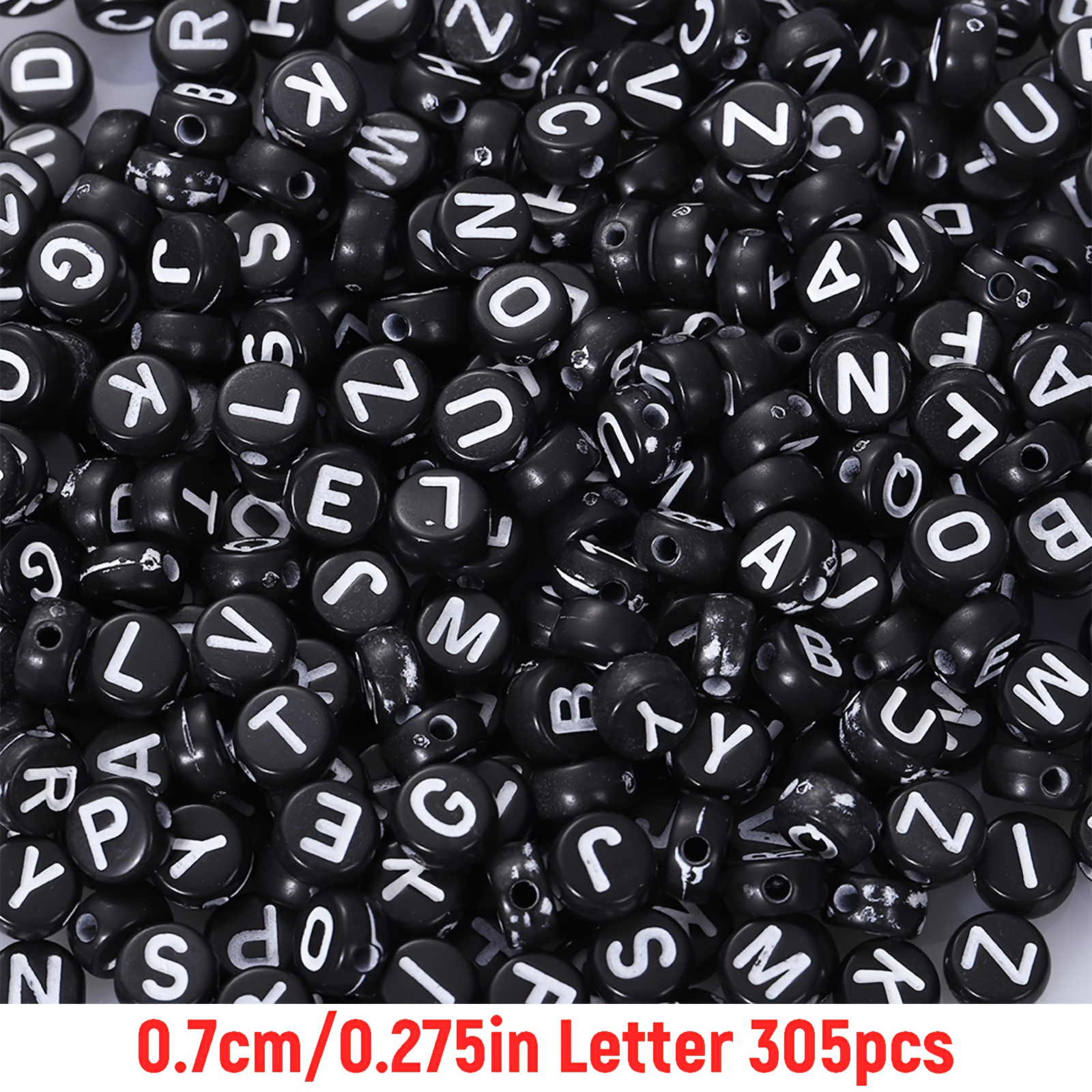 TEMU 305pcs 7mm Acrylic Black Background With White Hearts, Five-pointed Stars, And Random English Letters For Makingbracelet Necklace Materials