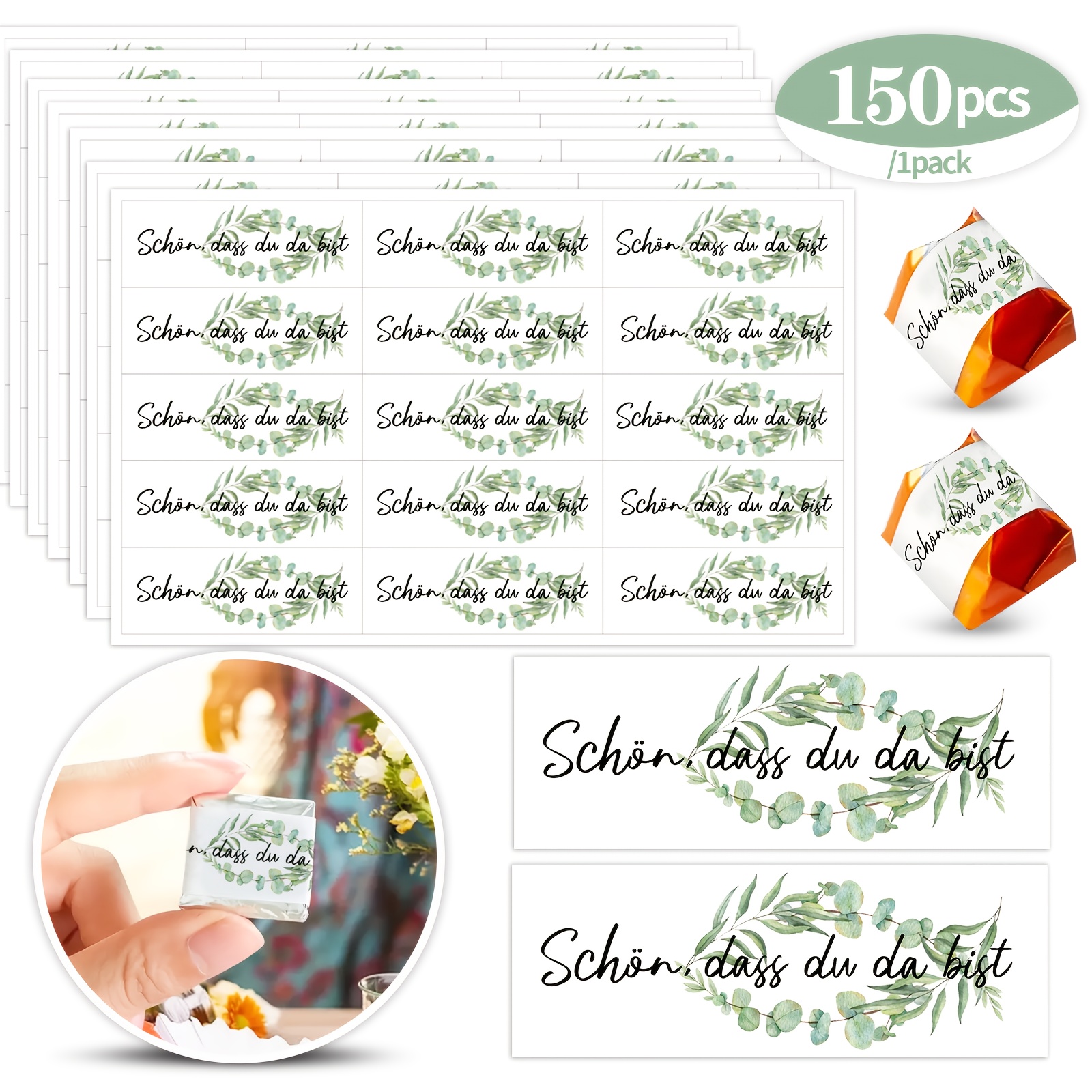 E-shop 150 Sticker, Schön, dass du da bist, Taufe, Hochzeit, Gastgeschenke, Sticker, Eukalyptus Fisch, Bestätigungs Geschenk Verpackungssticker, ,