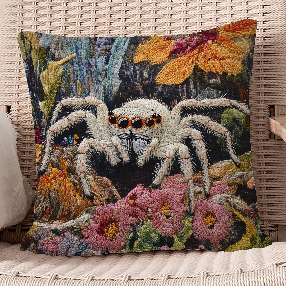 

1pc, Short Plush Double-sided Printed Pillow Cover 18x18 Inches, Jumping Spiders Fun Animal Facts, For Room Decor Without Embroidery, No Pillow