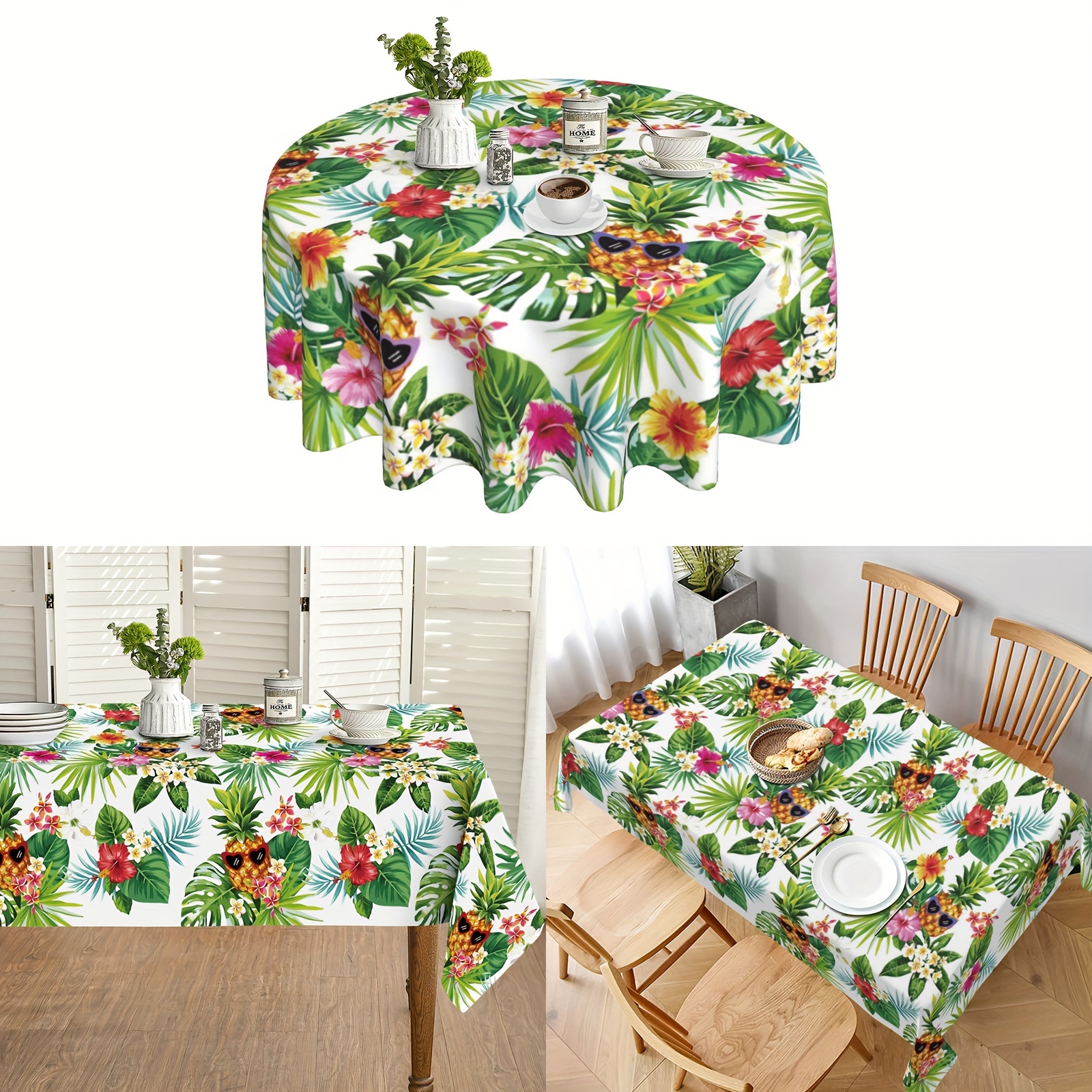 

1pc, Polyester Tablecloth, Hawaiian Pineapple Tropical Table Cover, Palm Leaves Table Cloth, Waterproof Stain Wrinkle Free Green Tablecloth, For Home Kitchen Dining Party Decoration, Room Decor