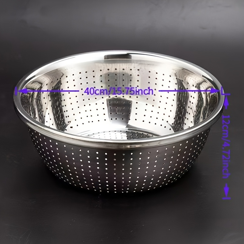 TEMU 304 Stainless Steel Drain Basin, Large 15.74-inch Multi-functional Durable Rustproof Kitchen Colander, Suitable For Draining Vegetables And