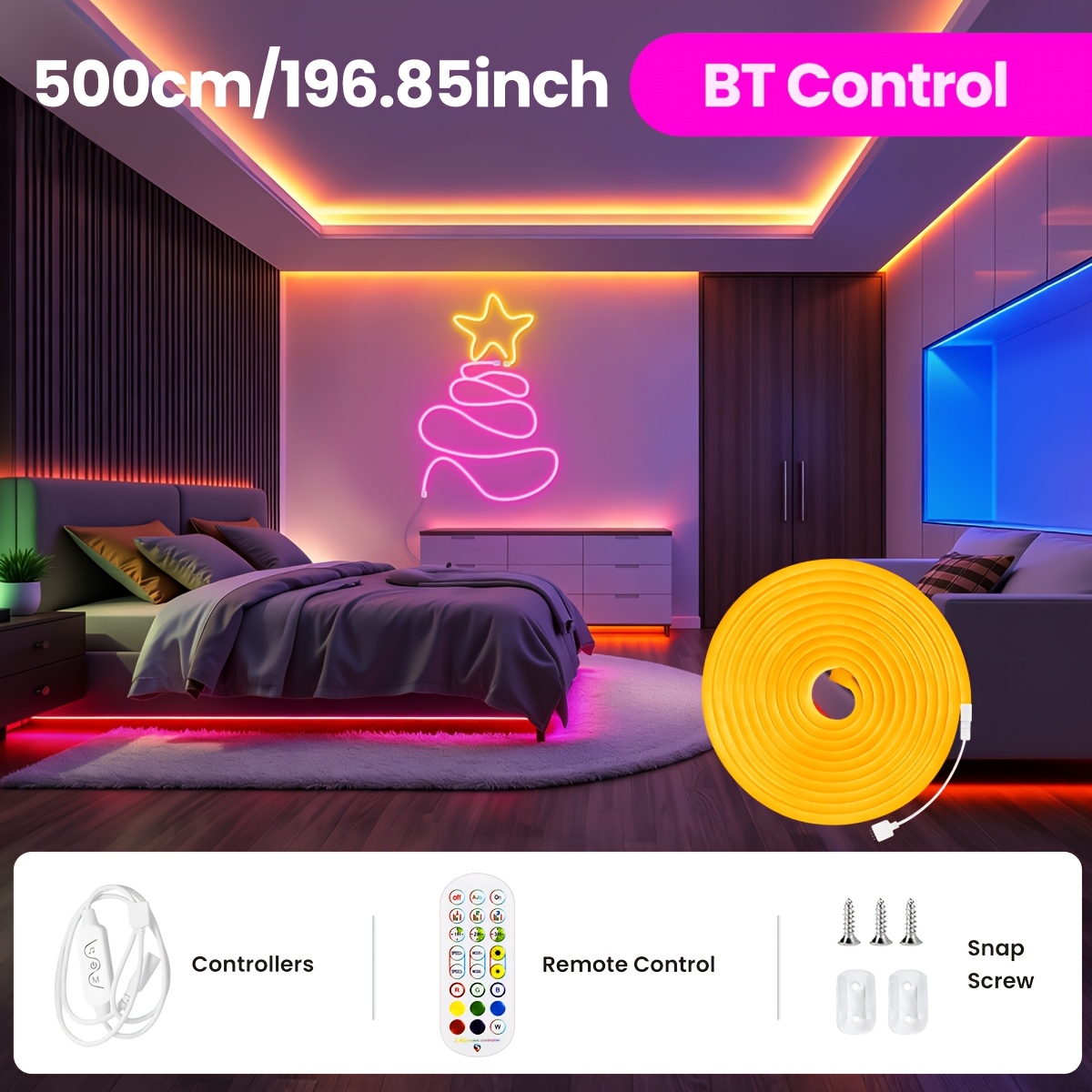 10m/5m Rgb Neon Led Strip With App And Remote Control, , Bt/wifi Version, Dimmable, Timer And Music Sync, Lamp For Rooms Party Decoration