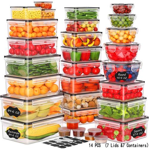 14pcs large food storage containers with lids airtight 7 lids and 7 containers 48oz reusable plastic leakproof meal prep container for kitchen storage organization microwave dishwasher safe