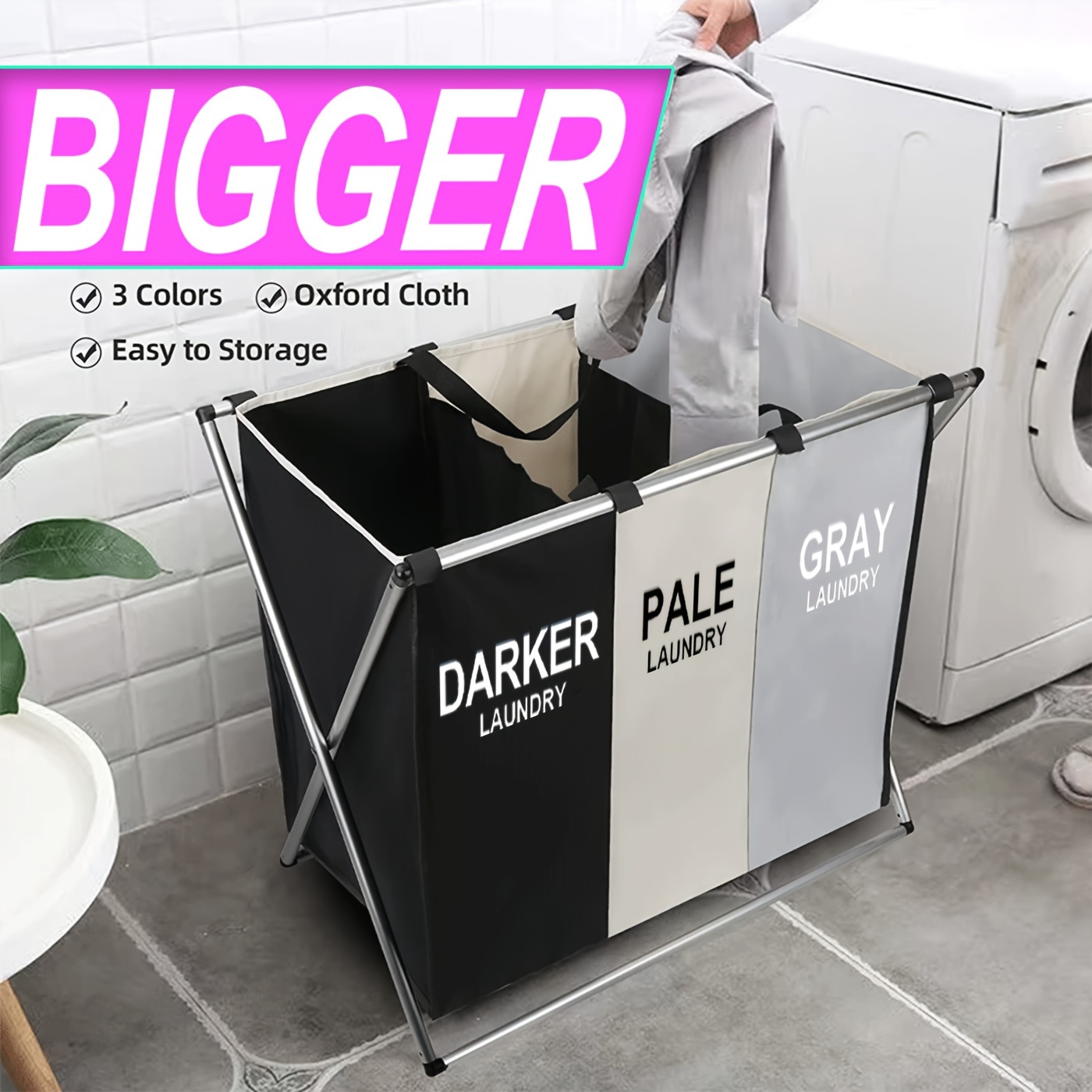 

3-section Laundry Hamper - Foldable Hamper/sorter For Home And Dormitory - Sorting And Storage Of Clothes