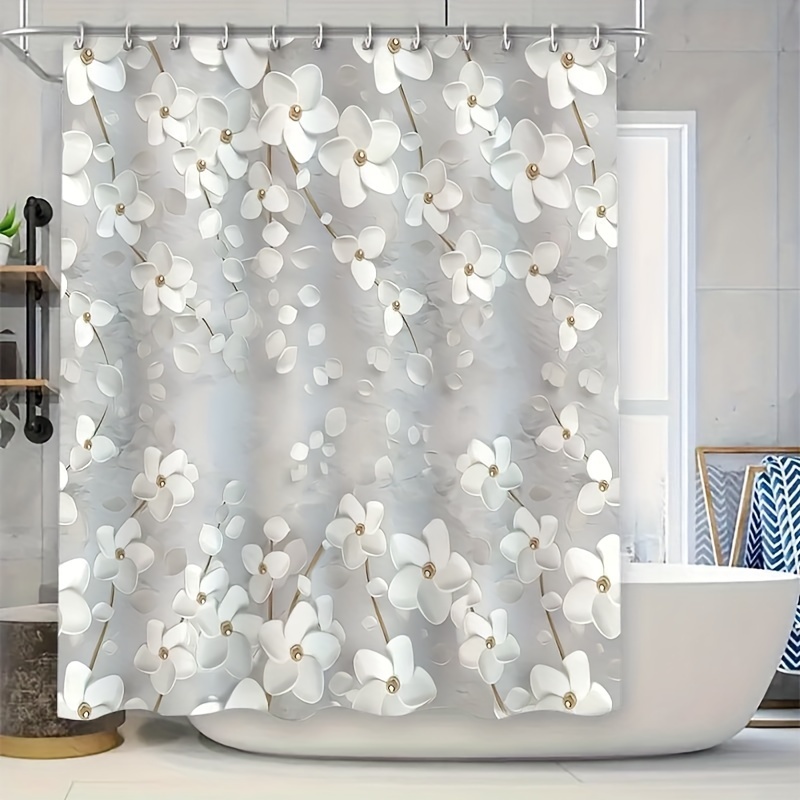 

Floral Shower Curtain With 12 Hooks - Waterproof, Machine Washable Polyester Bathroom Decor, Elegant , No-lining Needed, Bathtub Divider