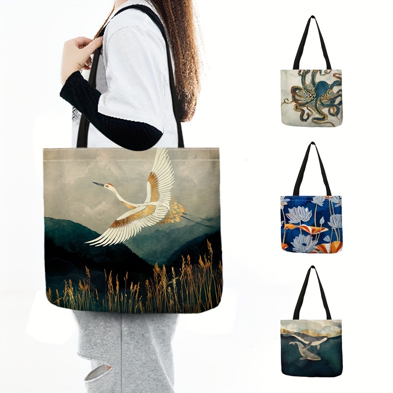 

Japanese Ukiyoe Style Tote Bag, Large Capacity Shoulder Bag, Women's Casual Handbag For Work School Shopping