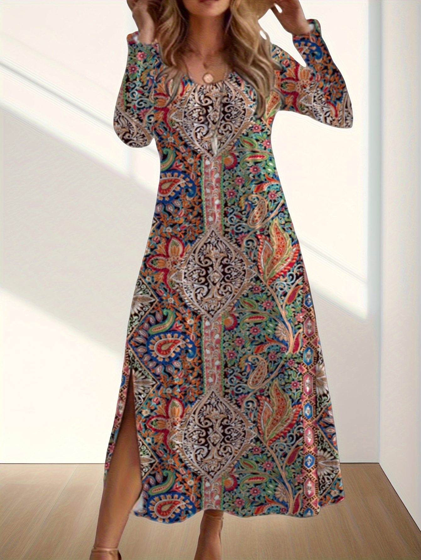 chinese dress ladies BRONX & BANCO Metallic Side Split Long Sleeve Maxi Dress (Sz.XS)