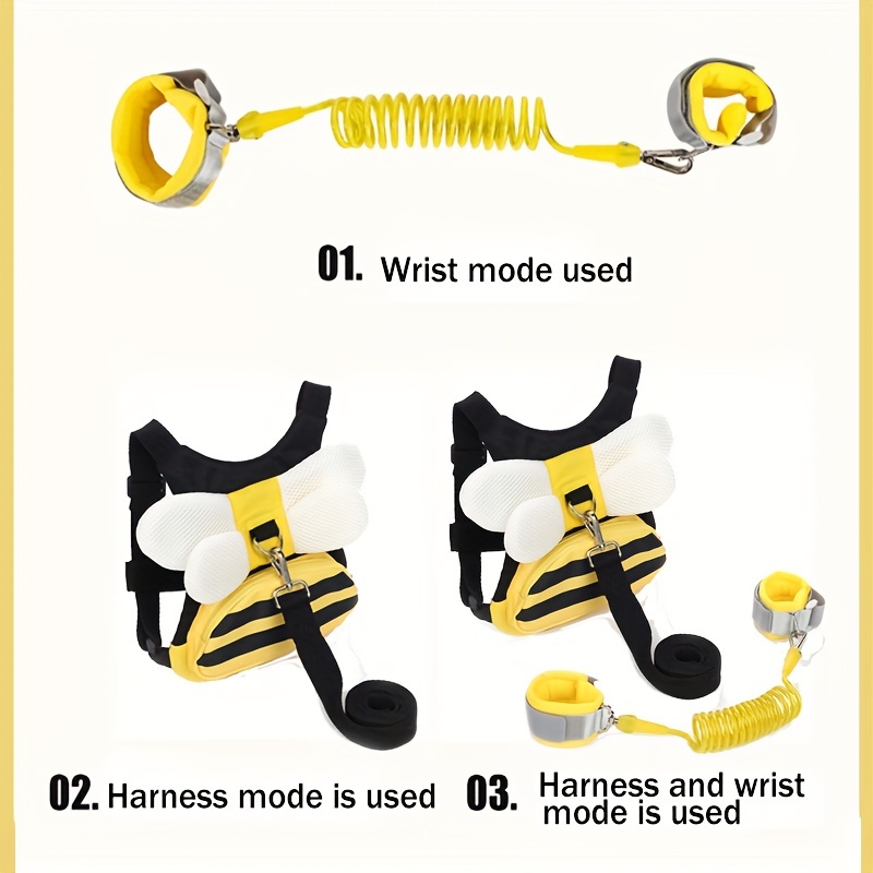 рюкзак с ремнями безопасности для пчел, запястье, 3 в 1, желтые пчелы, милый рюкзак для безопасности, поводок для ходьбы, хранение, рождество, хэллоуин, день благодарения, день матери, подарок, подробности 1