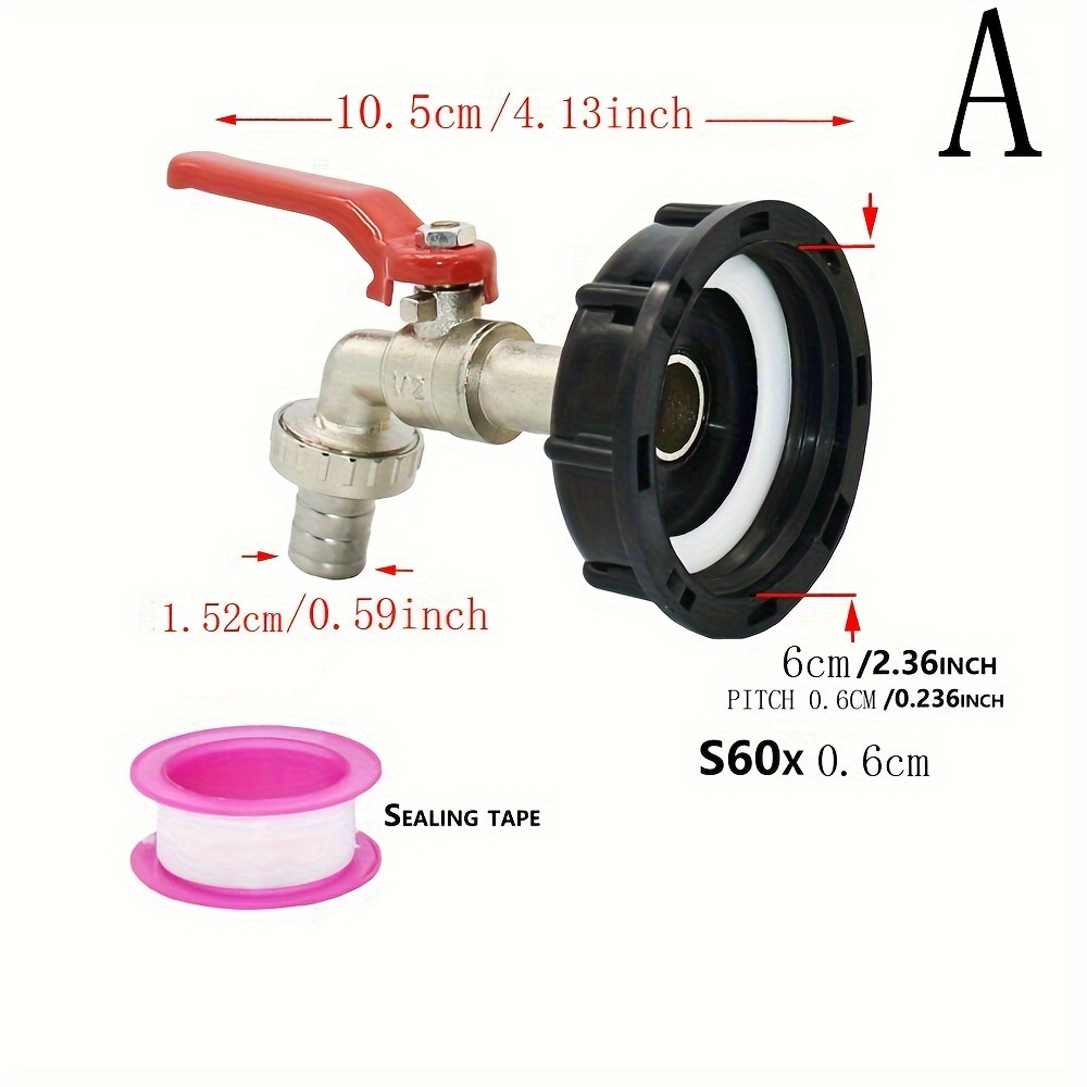 Image of 1set 1000l Ibc Water Tank Adapter Ton Fittings Faucet S60*6 /5.08 Cm Metal Tap Pipe Fittings Garden Hose Replacement Tools Connector Water Pipe Quick Connection