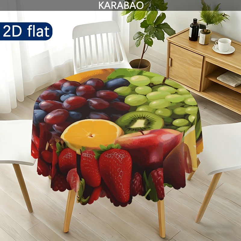 TEMU 1pc Colorful Fruit Pattern Round Tablecloth, Vintage Bohemian Floral Tablecloth, Farmhouse Style, Indoor/outdoor, Home Dining Patio Decoration