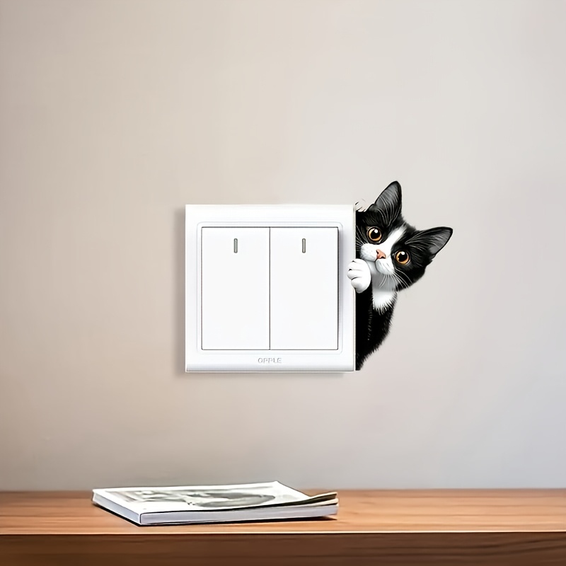 TEMU 1pc Cute Black And White Cat Switch Cover | Self-adhesive Vinyl Wall Decal For Switches And Outlets, Removable, Glossy Finish, Ideal For