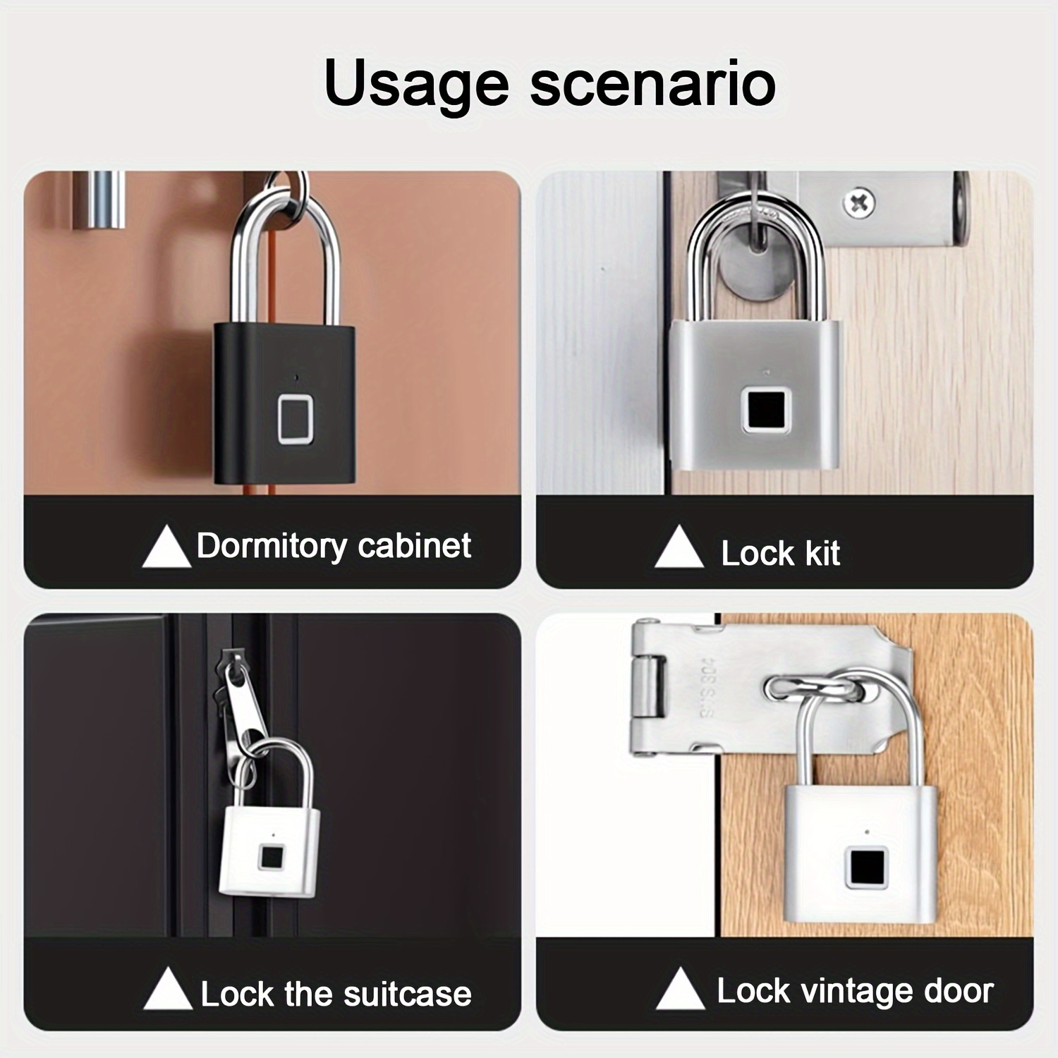 smart fingerprint padlock usb rechargeable door lock biometric   door lock zinc alloy smart life unlocking details 3