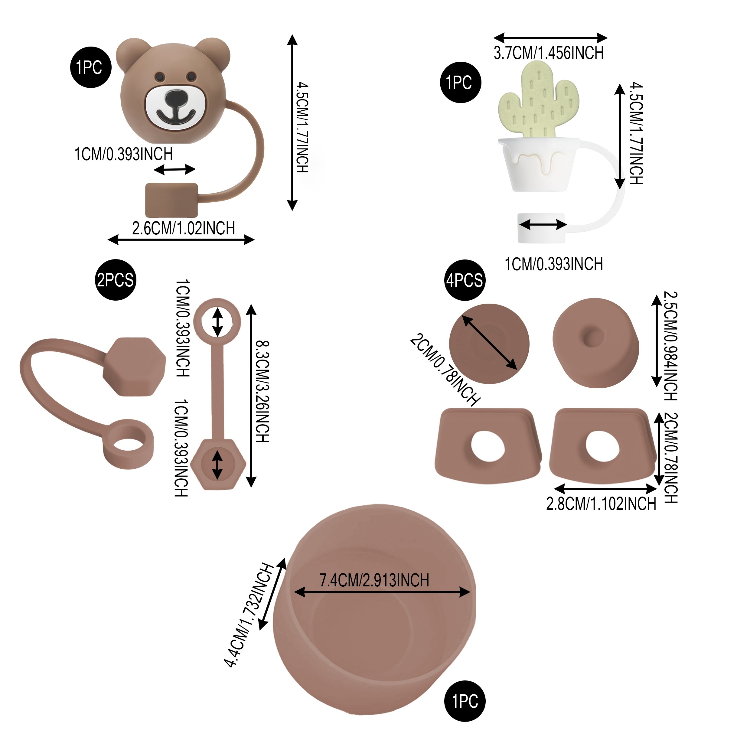juego de accesorios incluyendo 6 tapones de silicona a prueba de derrames, 2 tapas de cubierta de   para   de 9-  mm, 1 botín de silicona para tazas stan   de 40 oz y 31 oz detalles 7