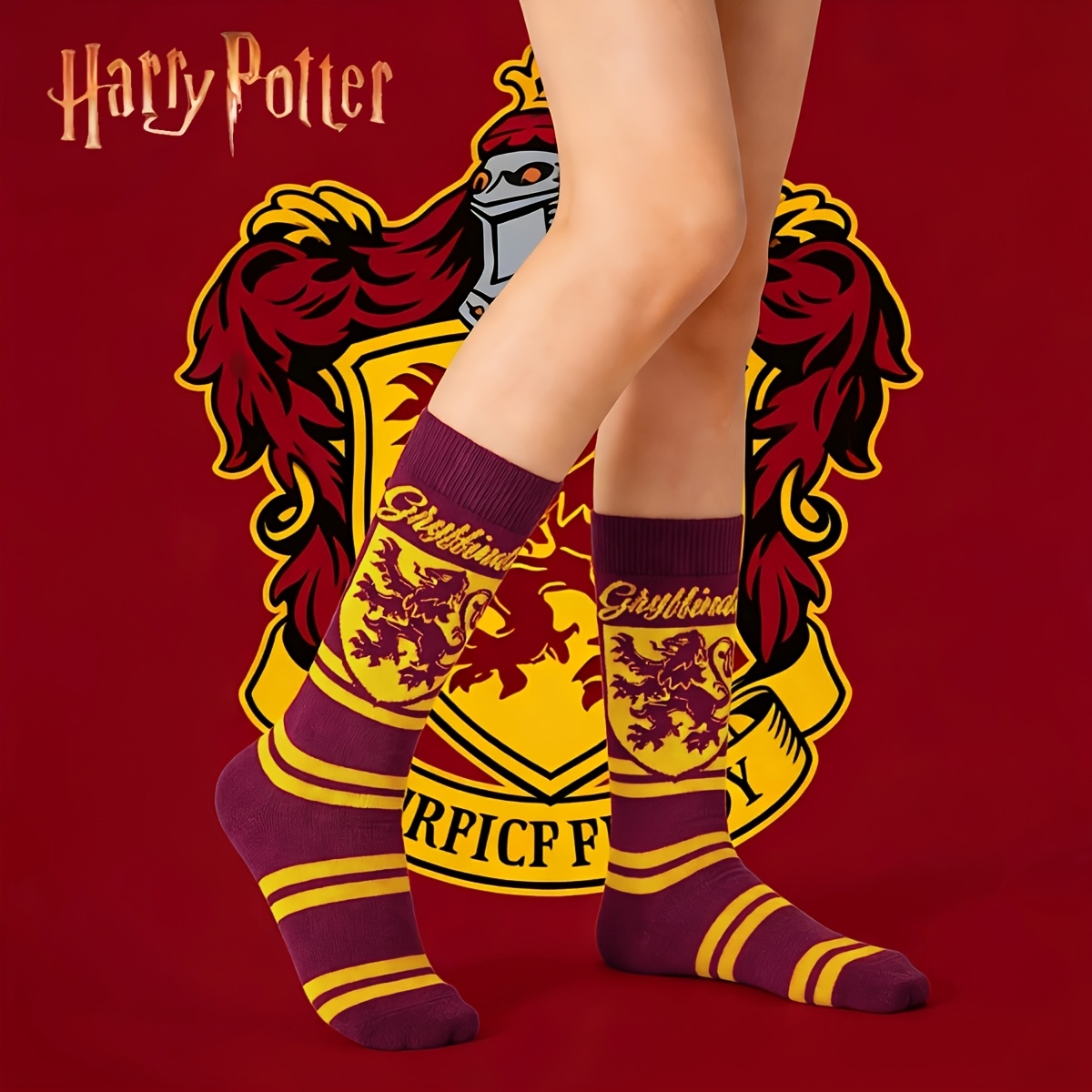TEMU 1 Pair Unisex Socks, Warner . Collaboration Magic Series With Gryffindor House Cartoon Animals Comfortable Preppy Style For Movie Fans