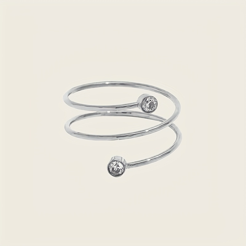 Women's Stainless Steel Coil Spring Ring with Rhinestone Accents