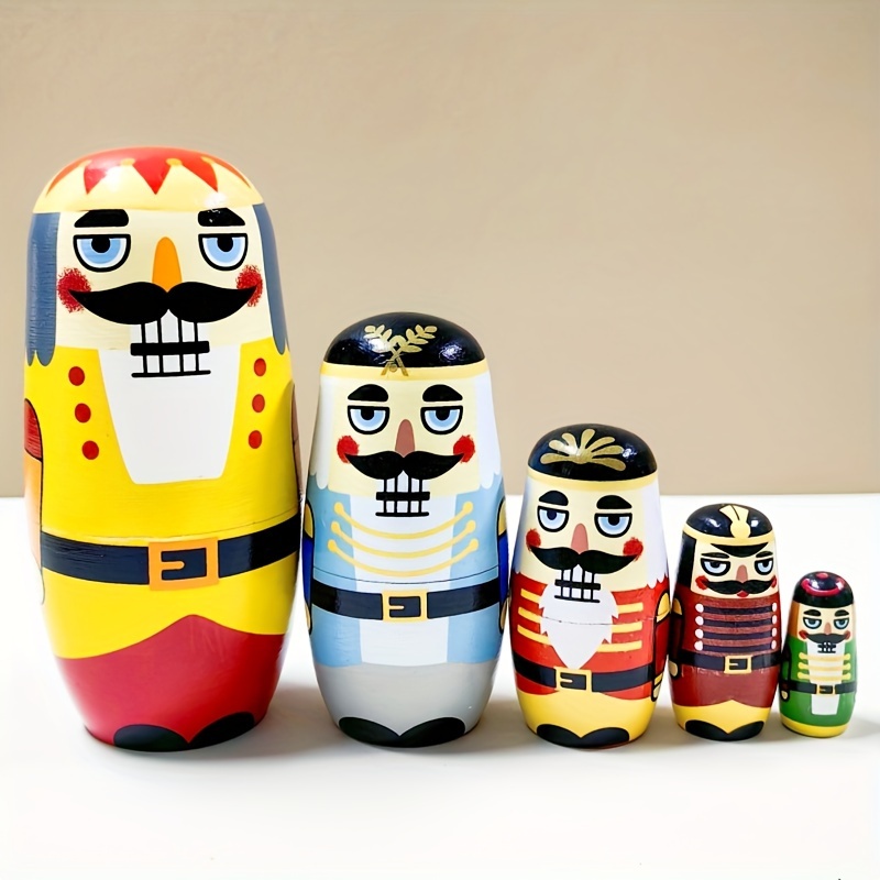1set christmas five layer matryoshka doll russian matryoshka doll painted matryoshka doll birthday gift wooden craft matryoshka doll gift for children friends and family childrens toys friend gift living room study desk decoration