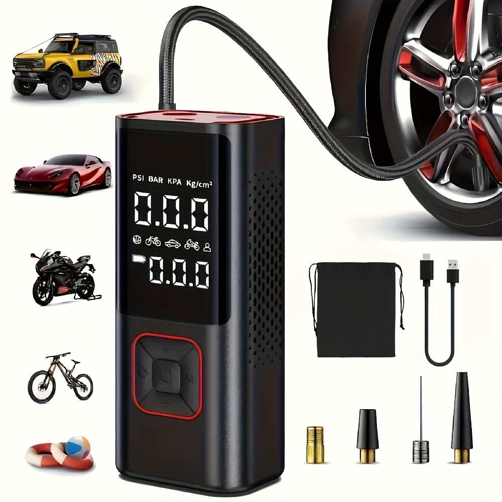 TEMU Tire Inflator Portable Air Compressor, 150psi Portable Air Pump For Car Tires With Large Battery, 3x Faster Inflation Electric Air Pump With
