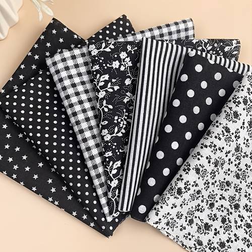 7pcs pre cut fabric bundle suitable for diy sewing crafts 9 8x9 8 inch black floral quilting material with polka mixed patterns hand wash only bolts tex strength tensile for quilting home decor thread
