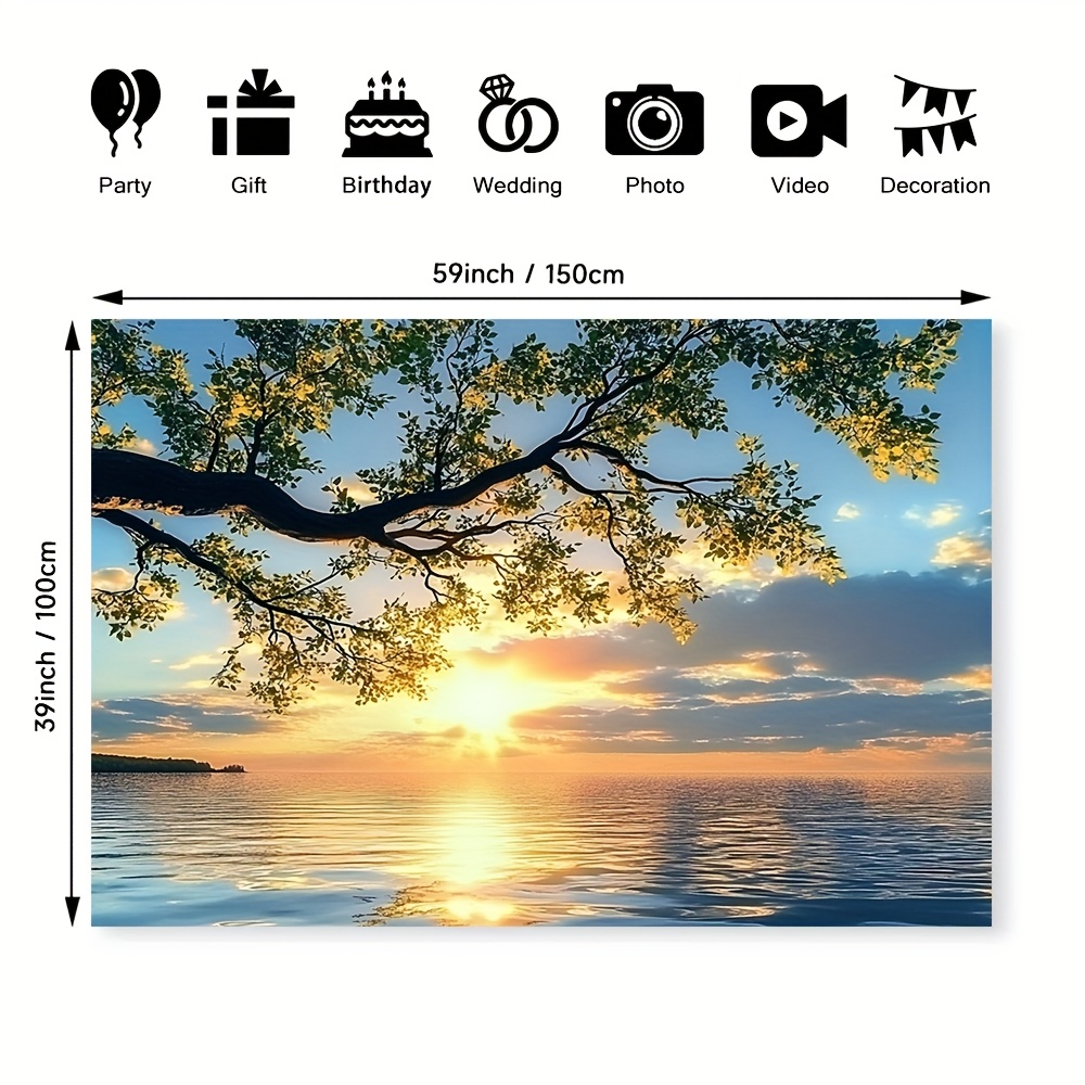 1pc Tapisserie de tissu de design de paysage de lac d'arbre et de coucher du soleil, tapisserie élégante pour mariages, anniversaires, anniversaires, idéale pour le jardin, la maison, l'événement et la décoration toutes saisons