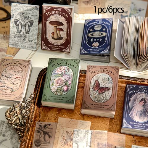 1pc/6pcs 100pages/book, 50styles*2sheet Material Paper, 100pcs/book, 6books Combo Set, Multiple Sizes Available. Mini Small Material Book, 5.6cm(2.2in)*3.7cm(1.4in), Universe Plants and Flowers Tear Material Paper, Handmade DIY Colored Paper