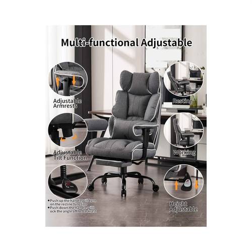 ergonomic big and tall office chair with adjustable height lumbar support and 5 wheel base high back reclining design for home or office use grey white adjustable office furniture high back chair padded armrests desk chair