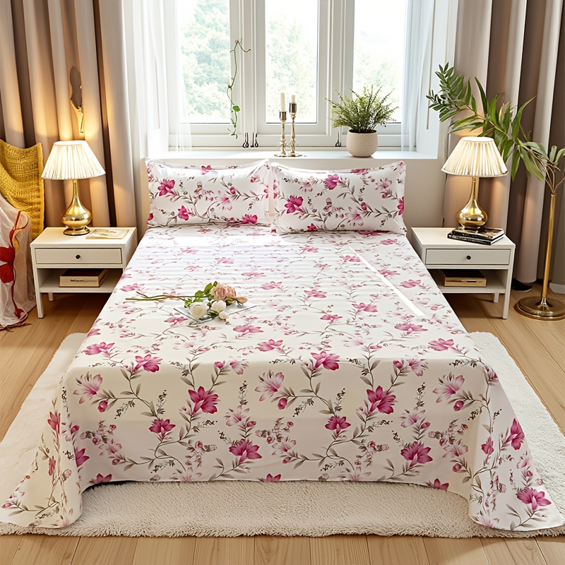 TEMU Drap de lit 1 pièce, drap de lit à imprimé floral , taie d'oreiller non incluse