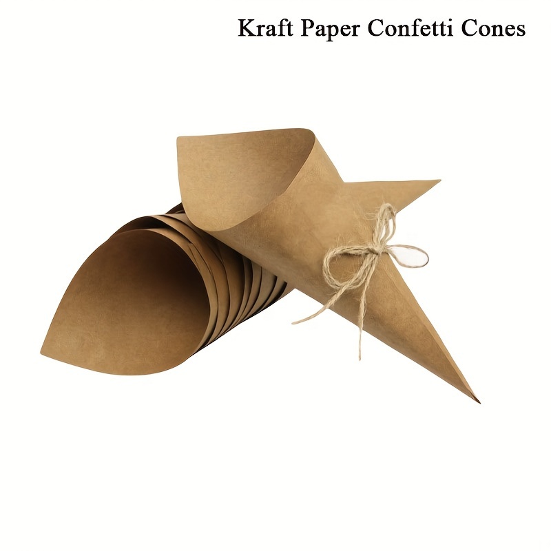 

20pcs, Wedding Confetti Cones, Kraft Paper Confetti Cones, For Wedding, Birthday Party, Events, Graduation Ceremony, Paper With Glue And Bowknot