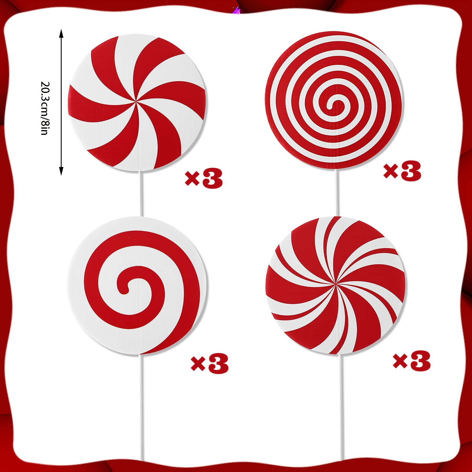TEMU 12 piezas de adornos navideños de de grandes, y blancas - Decoraciones redondas de caramelo con para colgar, PVC para estrella de árbol, de mesa