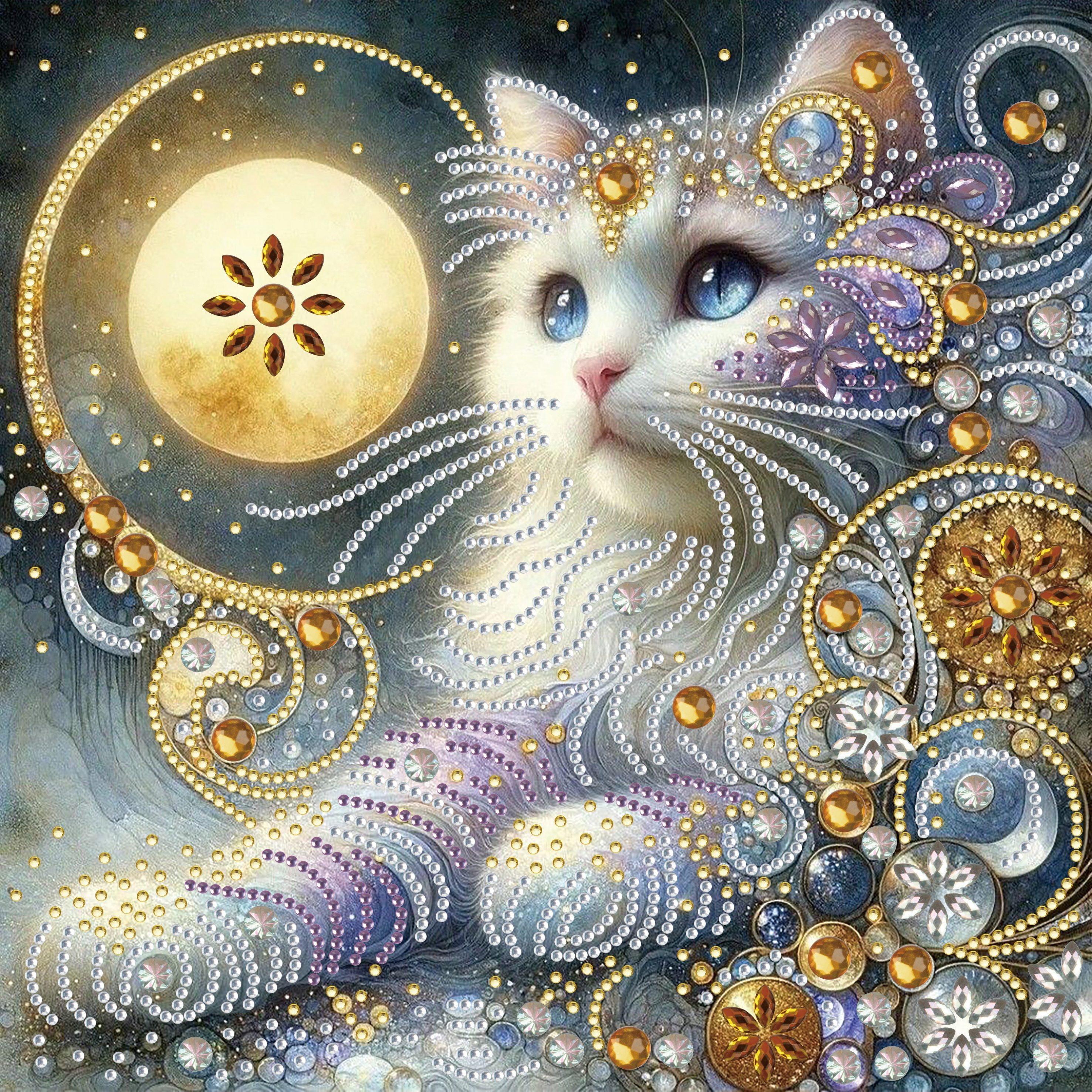 

5d Diy Diamond Painting Kit, Moonlit Cat Theme, Irregular Shaped Crystal Diamonds, Canvas Craft Set With Complete Accessories, Unique Mosaic Artwork For Home Wall Decor, Festive Gift - 1pc