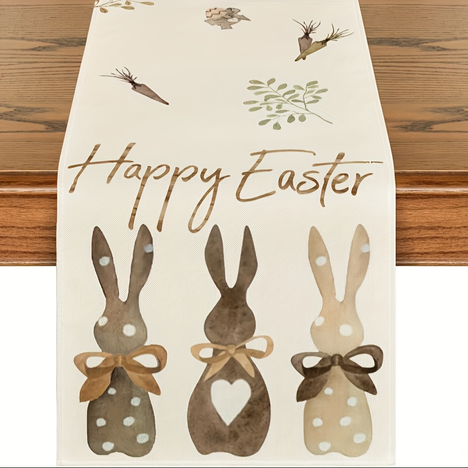 

Easter Bunny And Polyester Table Runner, Rectangular, Woven, 13 X 72 Inches, For Indoor & Outdoor Party Decor, Kitchen And Farmhouse Table Decoration