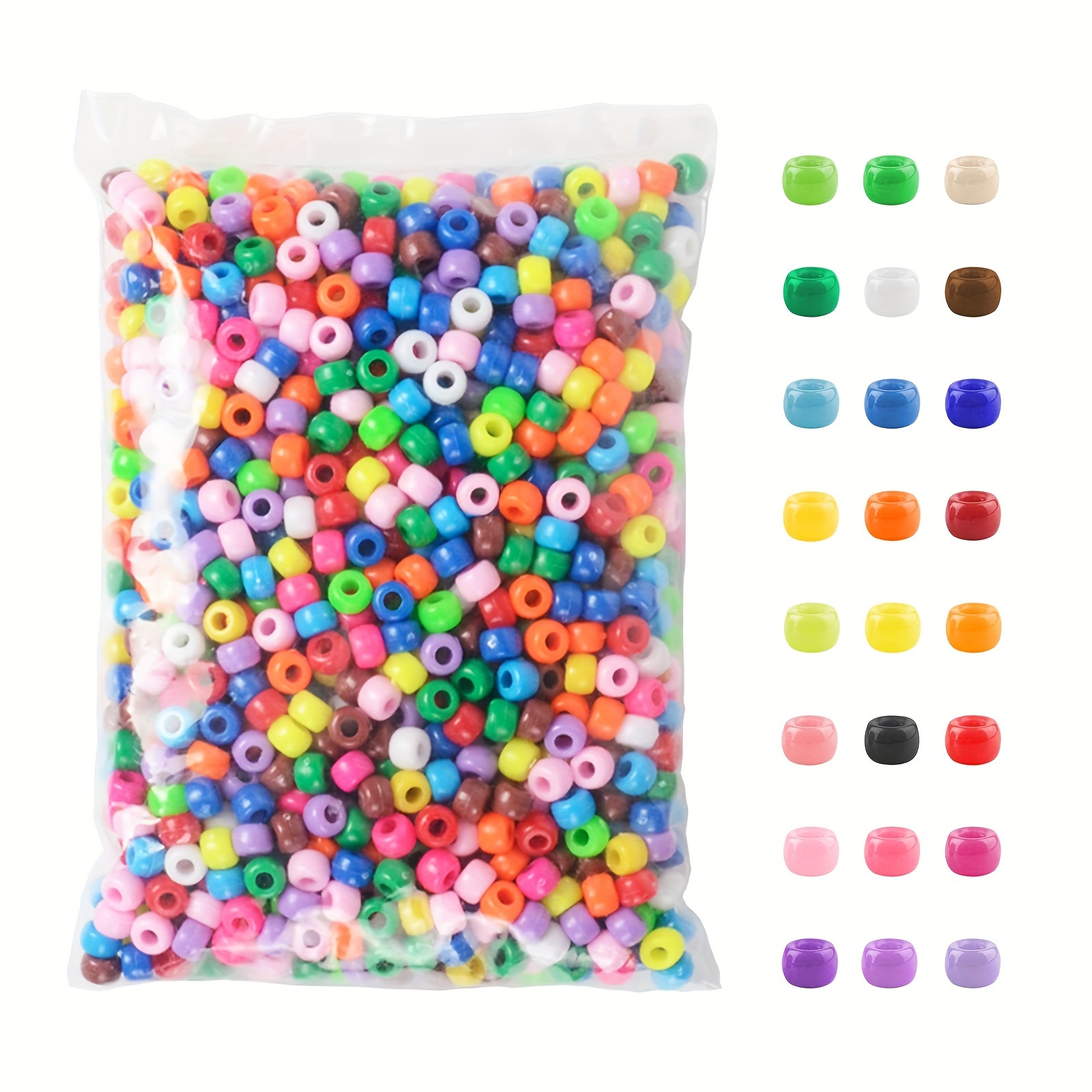 

200/500/1000pcsPerles Pony 6x9mm Ensemble de Perles en Plastique Multicolores, Perles pour Cheveux 24 Couleurs Assorties pour la Fabrication de Bijoux DIY Bracelets