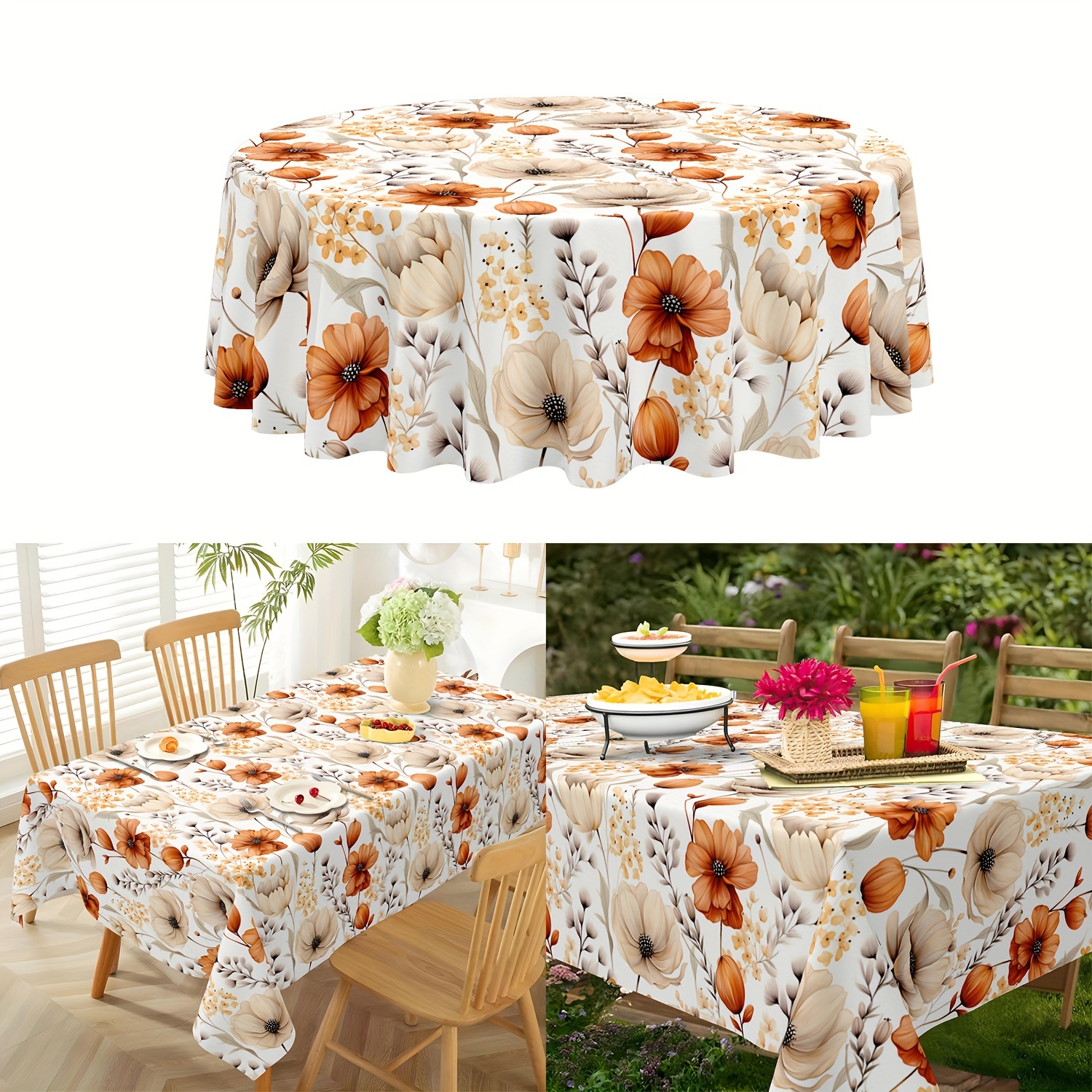 

1pc Thanksgiving Fall Tablecloth Rustic Elegant Wildflowers Plantts Printed Table Cover Waterproof Table Cloth Family Kitchen Accessories Fall Decoration