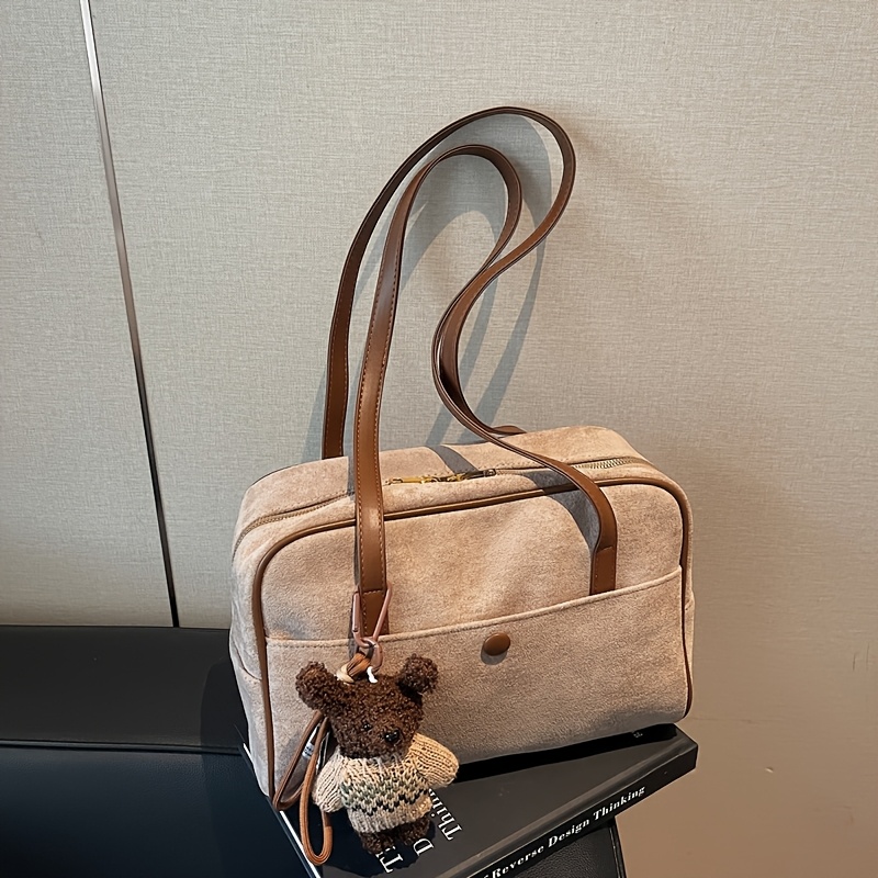 TEMU A Vintage And Versatile Casual Women's Shoulder Bag Made From High-quality Suede-like Fabric Soft And Delicate To The Touch. It Features A Cute