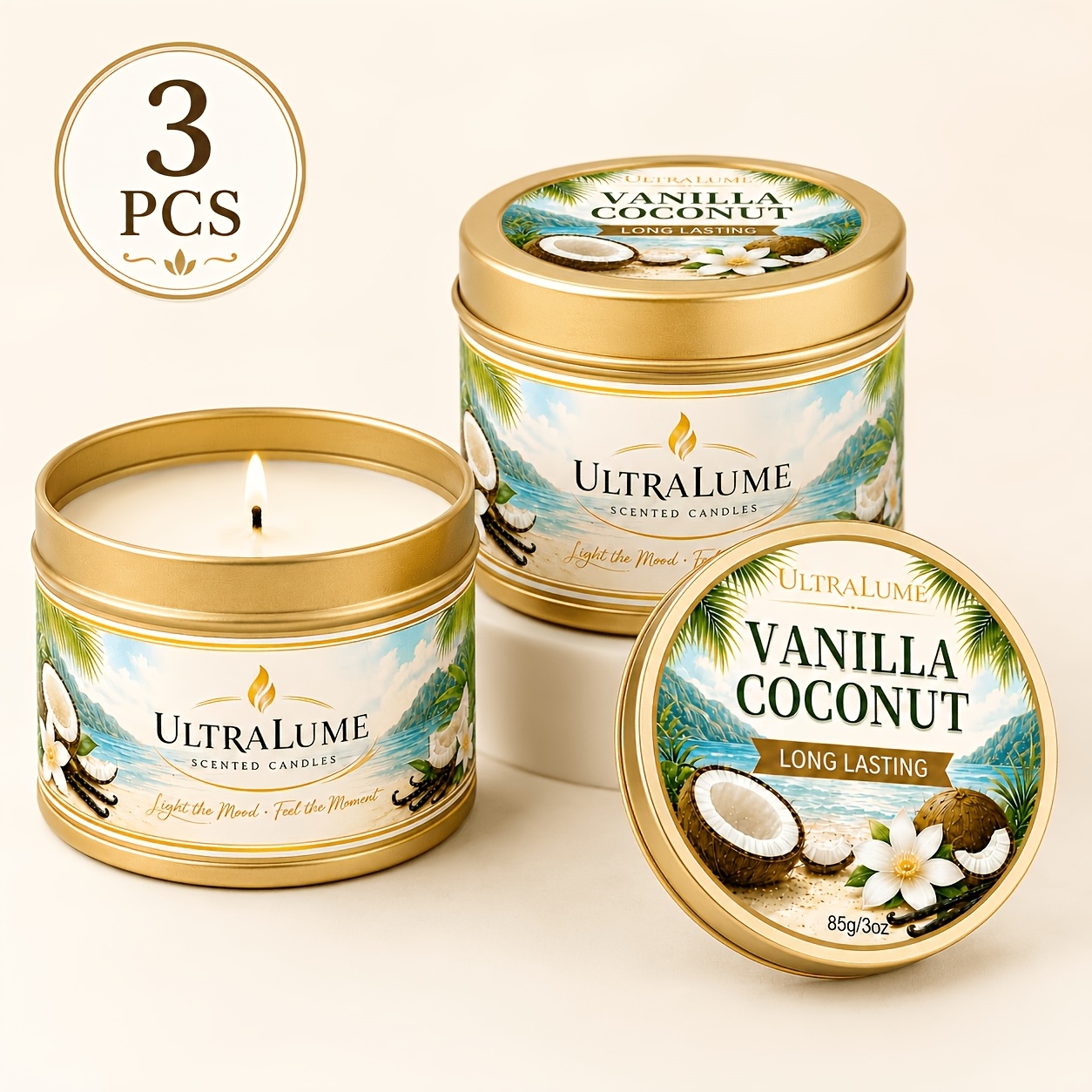 TEMU Bougie parfumée Vanille , bougie en laiton de 85 ml avec une fragrance crémeuse, petite bougie pour chambre à coucher, salle de bain, salon,