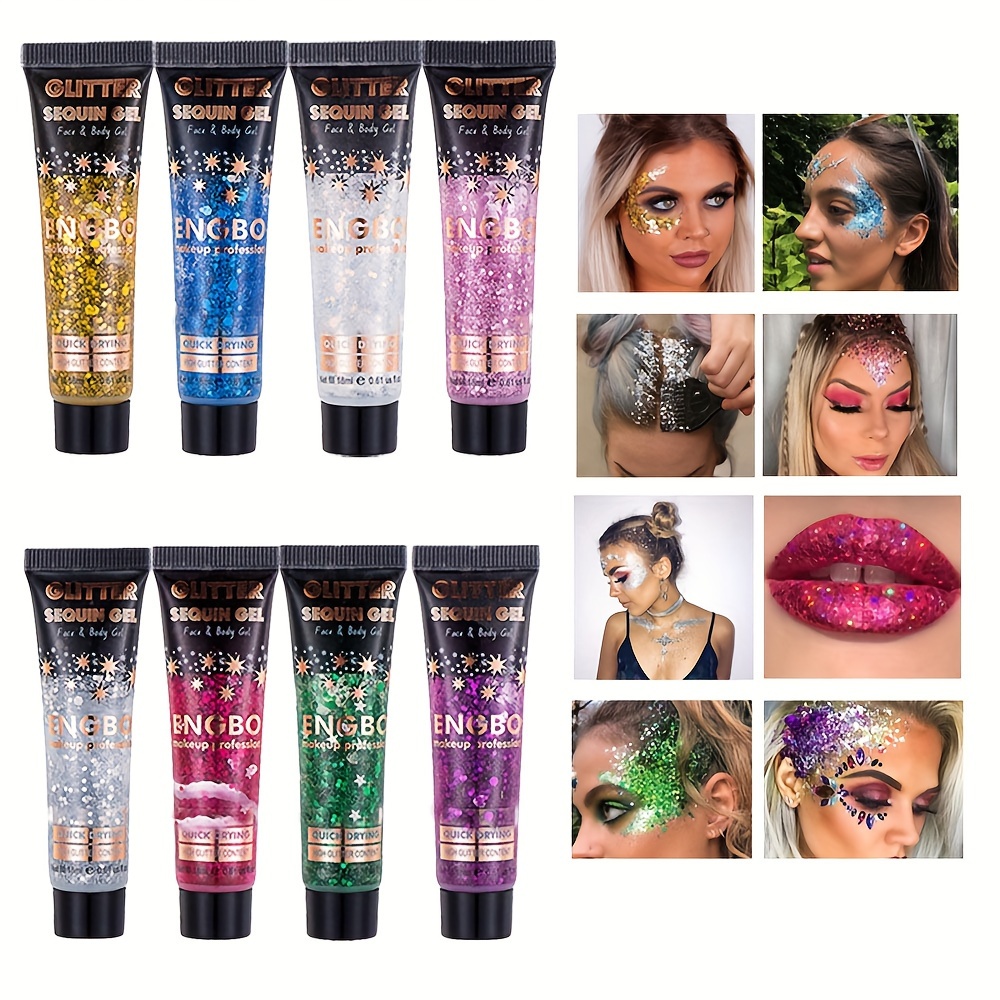  Juego de 6 colores de gel con purpurina para rostro, cuerpo y  rostro, crema brillante gruesa para ojos, maquillaje de uñas, pasta  holográfica de sirena brillante de larga duración para festivales