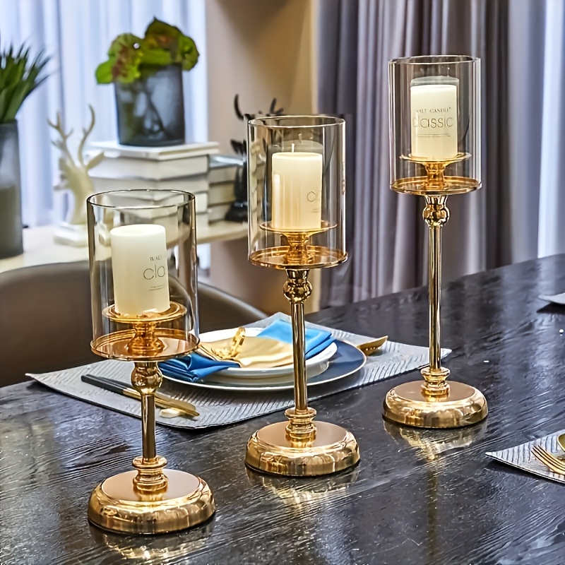 Image of 3pcs European Glass Candle Holder Set, Lightweight Luxury Western And Oriental Dining Table Home Romantic Candlelight Dinner Decorations For B&bs Without Candles