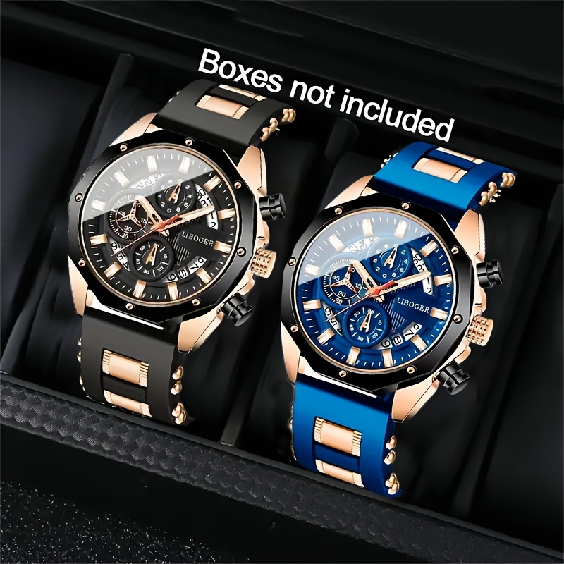 Juego de 2 Relojes de Cuarzo para Hombre - Correa Deportiva de Silicona con Función de Calendario, Mejor Elección para Regalos de San Valentín, Pascua, Halloween y Navidad, Ideal para Cumpleaños