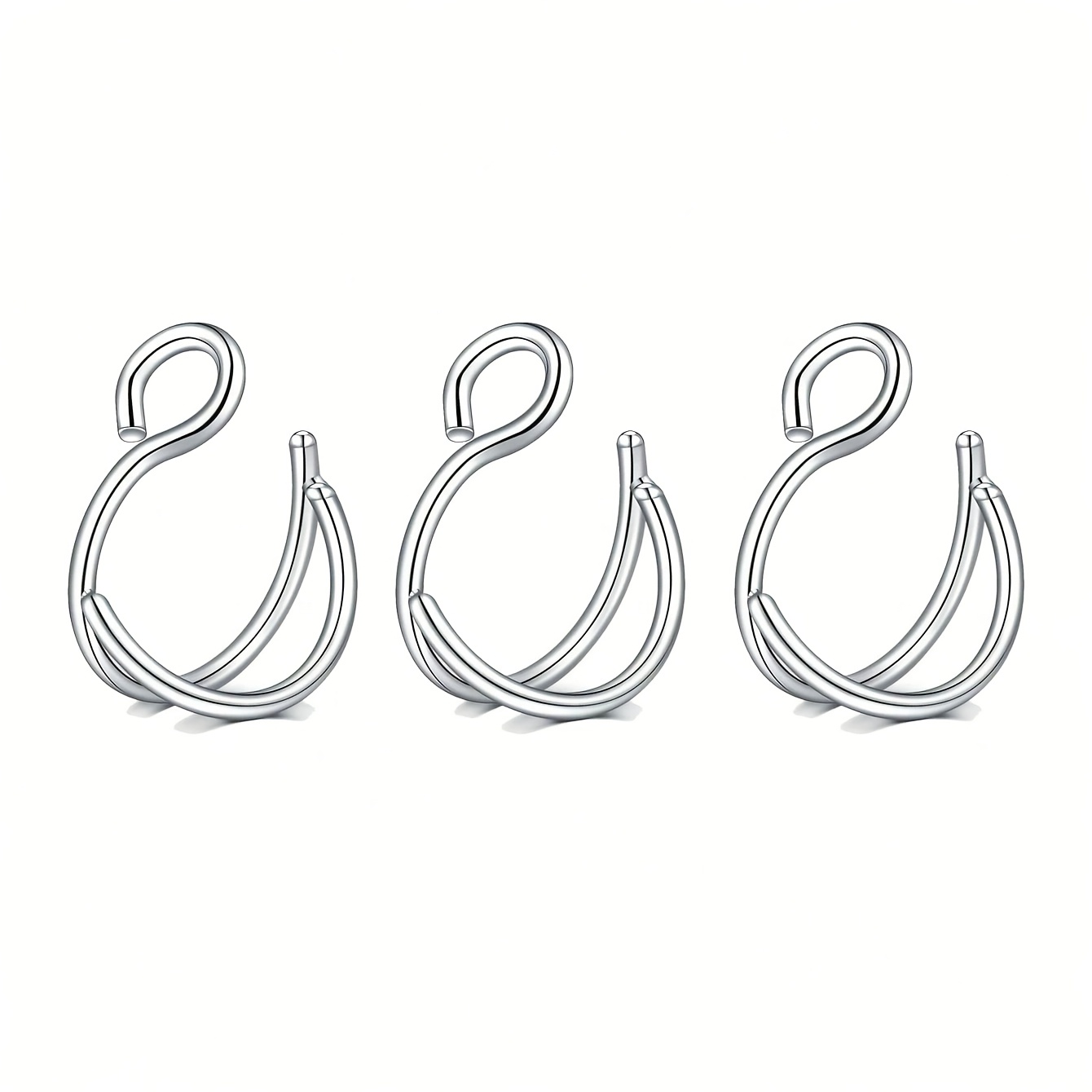 3pcs Stainless Steel Fake Nose Ring Set, Non-Piercing