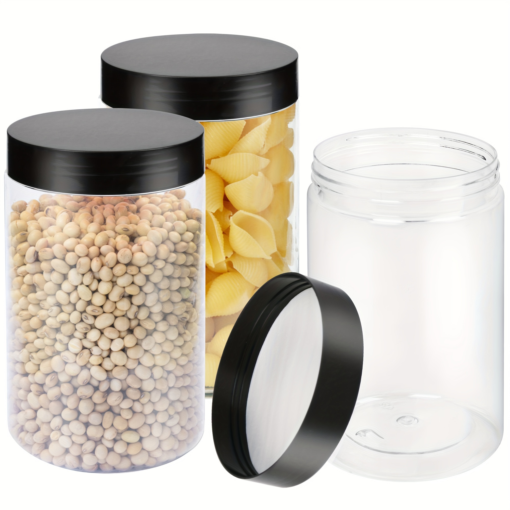 

3 Pack Plastic Jars With Lids 27 Oz Clear Containers Refillable Short-term Food Storage Containers Sealed Leakproof Design