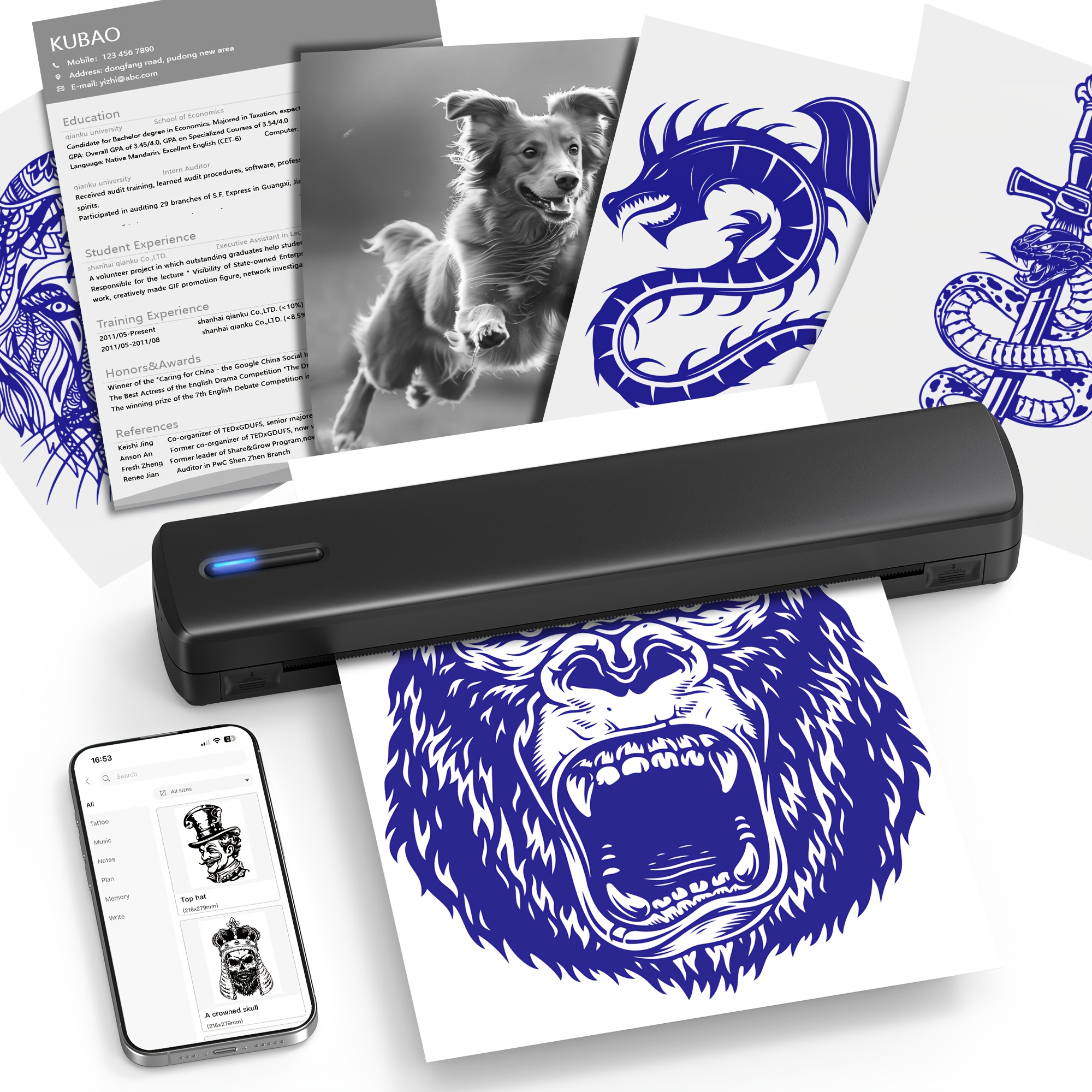 TEMU Portable Wireless Thermal Tattoo Printer & A4 Printer, Comes With 20pcs Thermal Paper, Tattoo Printer For & Beginners, Inkless A4 Printer Mobile