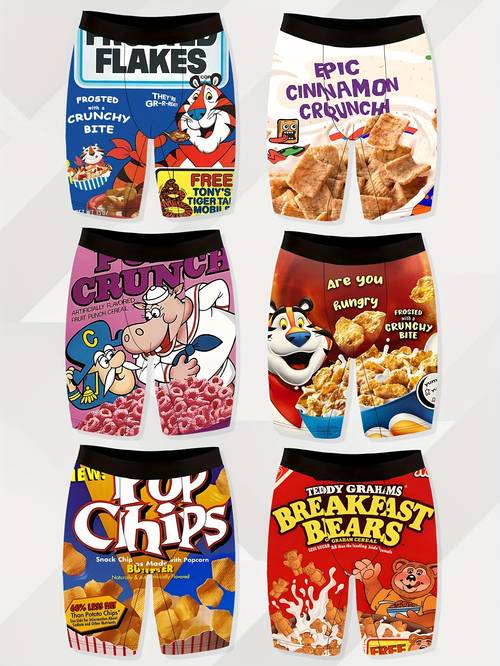 6pcs mens novelty extended boxer briefs breathable quick dry stretchy elastic underwear with vibrant cartoon designs sports beach pool and casual wear unique birthday gift idea boxer shorts sports underwear print underwear