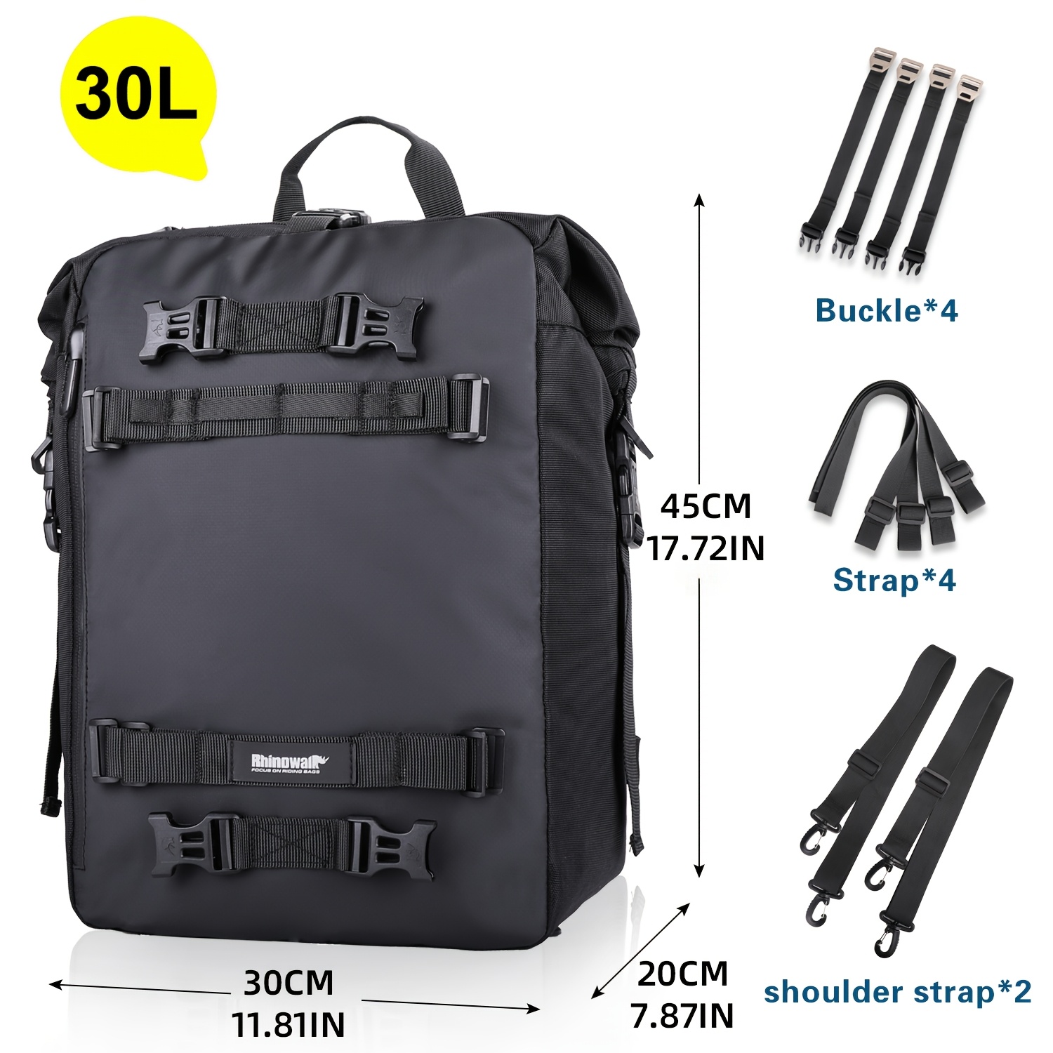 E-shop Rhinowalk Motorrad Satteltasche 10L/20L/30L – Multifunktionale Verstellbare Gurte, Langlebige Schwarze -/Sitzbanktasche für -Touring-Motorräder,