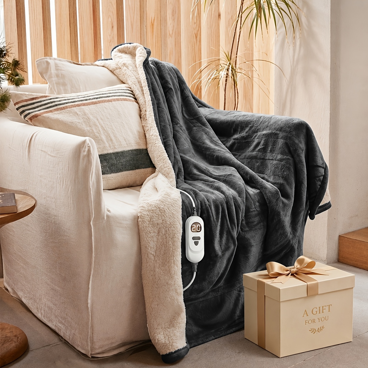 TEMU Heated Throw Blanket Electric Blanket, Thick Sherpa Teddy Fleece Flannel, 5 Heat Levels 5 Timers Auto-off, Fast Heating Machine Washable, Soft