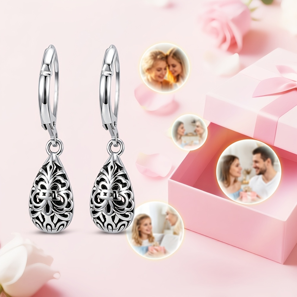 Women's 925 Silver-Plated Hollow Filigree Teardrop Earrings