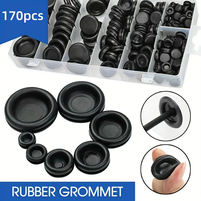 

170pcs Rubber Grommet Protective Coil Double-sided Black Rubber Hole Plug Car Electrical Wire Gasket