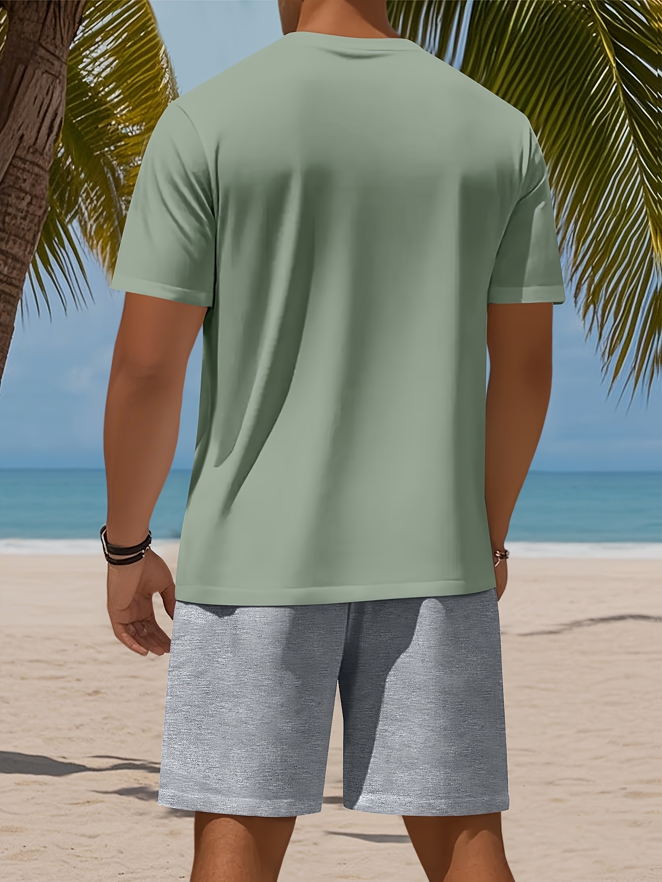 Men's Set, Solid Color Crew Neck Knit T-Shirt with Drawstring Cotton Shorts, Slightly Stretchy Fabric, Comfortable and Breathable, Perfect for Spring/Summer Outdoor Leisure and Sports, Keeps You Light and Carefree